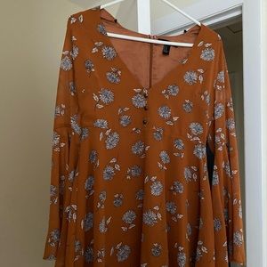 Orange Forever 21 Floral Print Dress